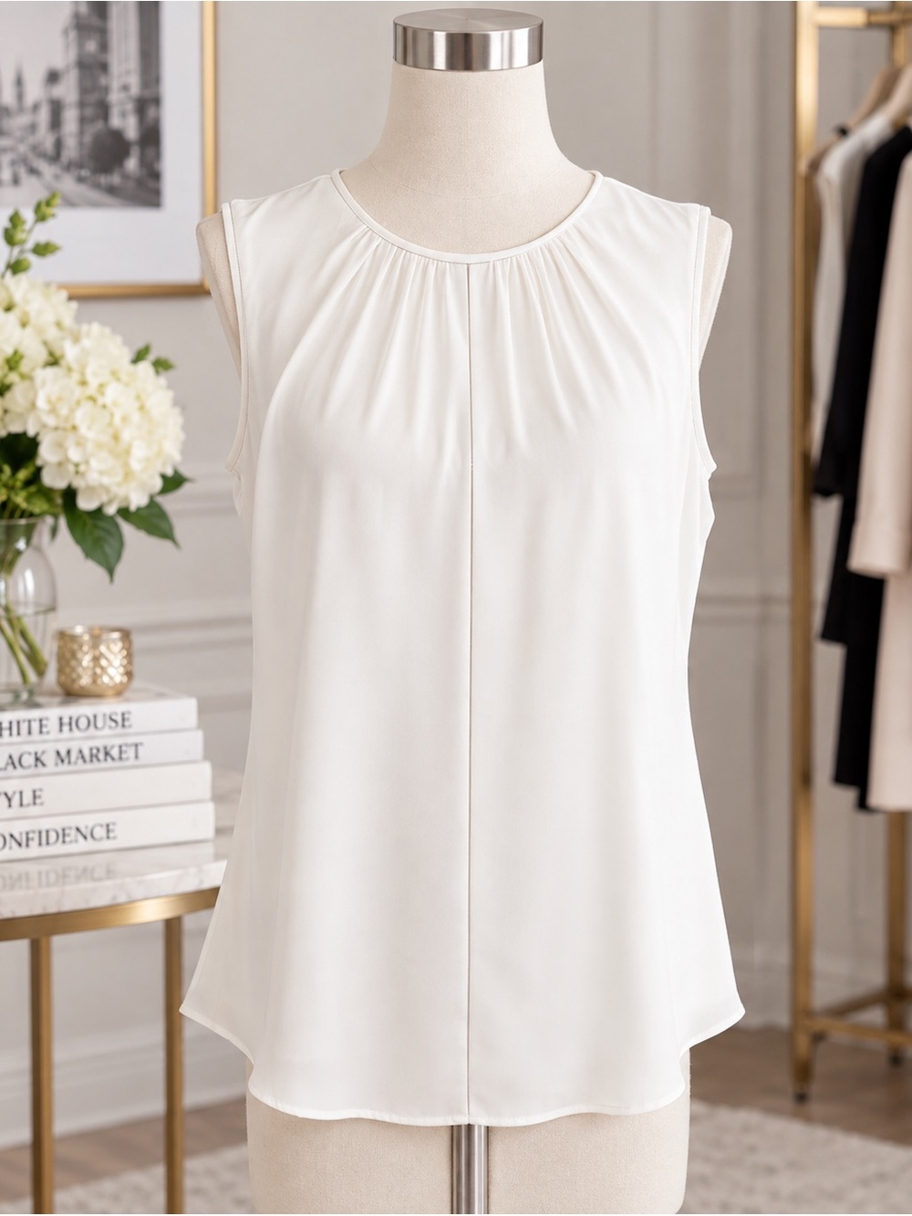 3 Piece Set - White House Black Market Ivory Sleeveless Blouse and 2 Piece Suit - Picture 2 of 13
